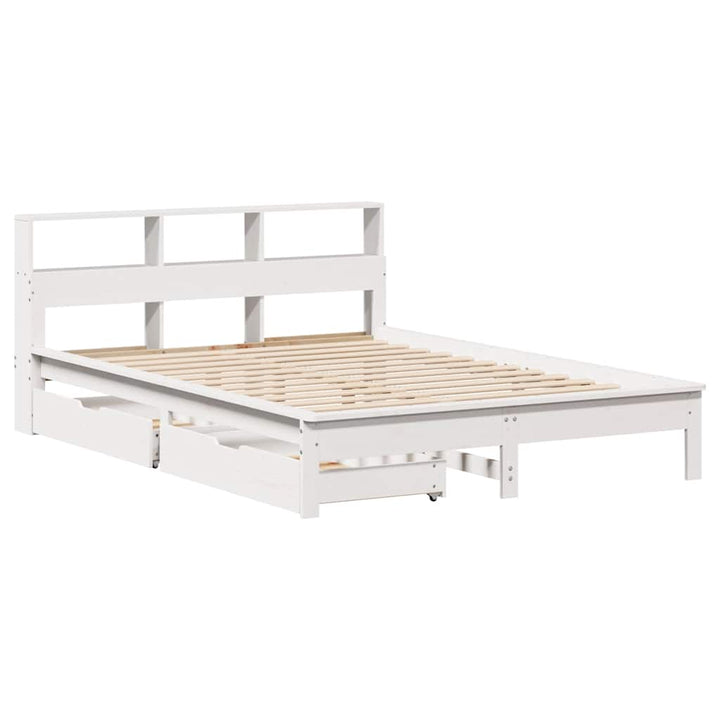 seng med reol uden madras 135x190 cm massivt fyrretræ hvid