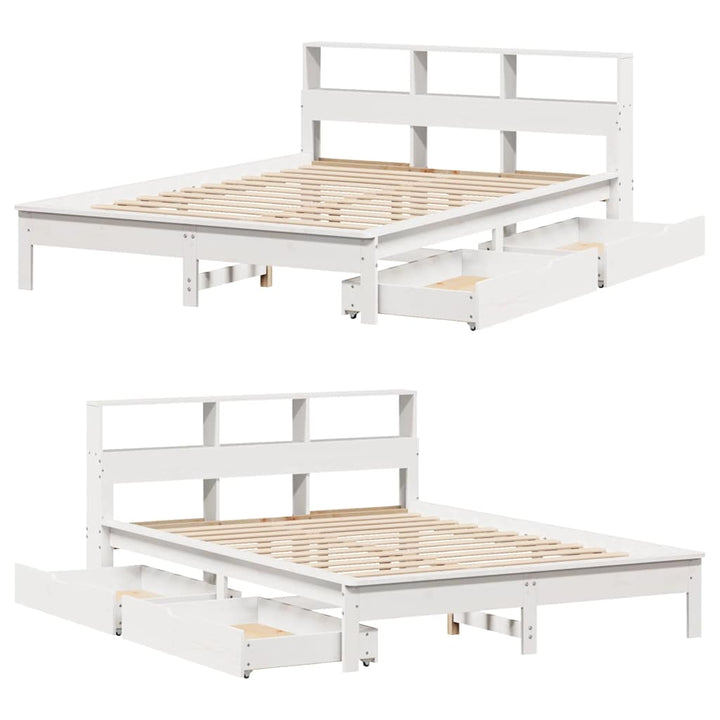seng med reol uden madras 135x190 cm massivt fyrretræ hvid