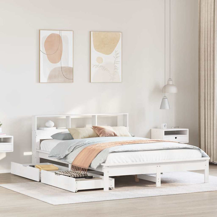 seng med reol uden madras 135x190 cm massivt fyrretræ hvid