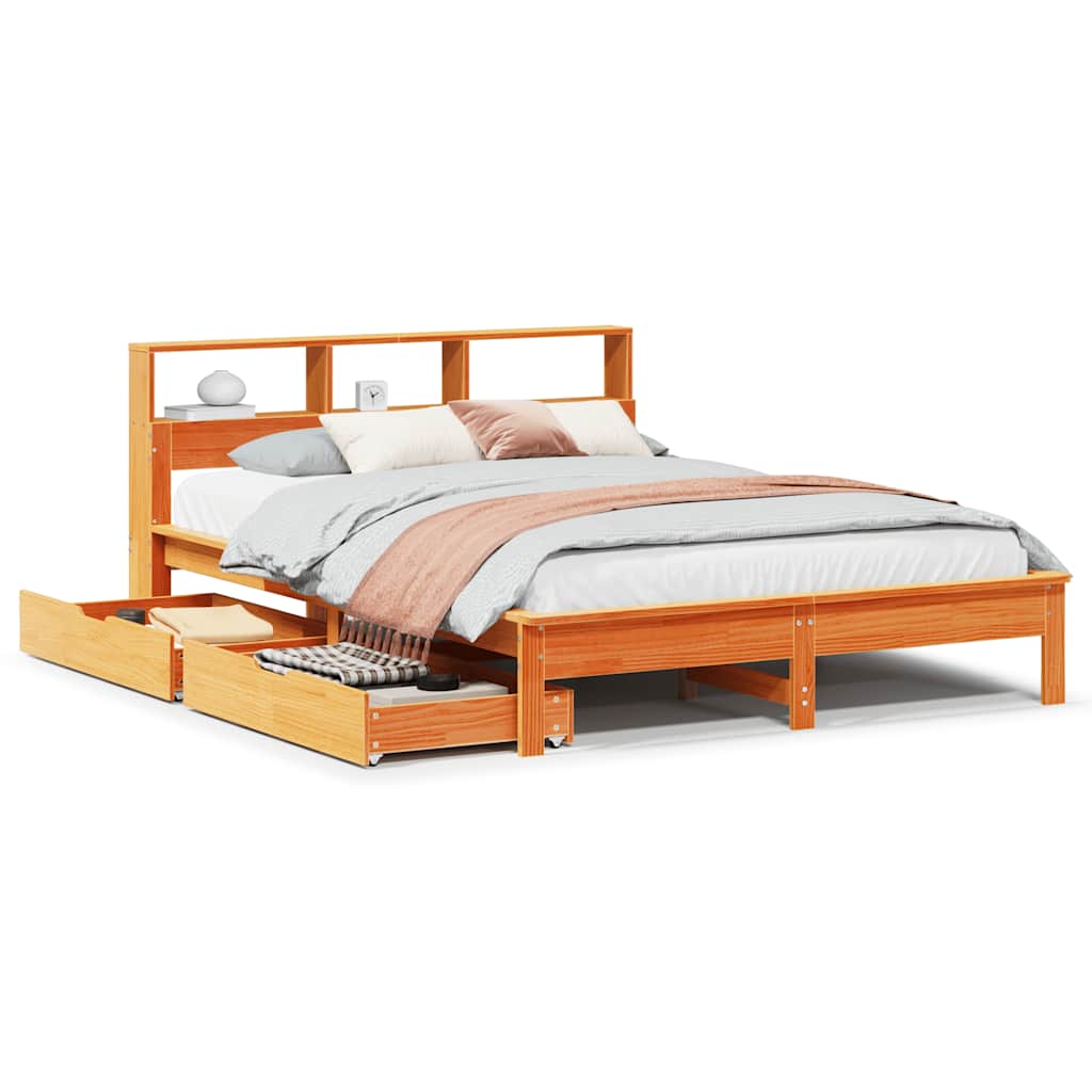 seng med reol uden madras 135x190cm massivt fyrretræ gyldenbrun