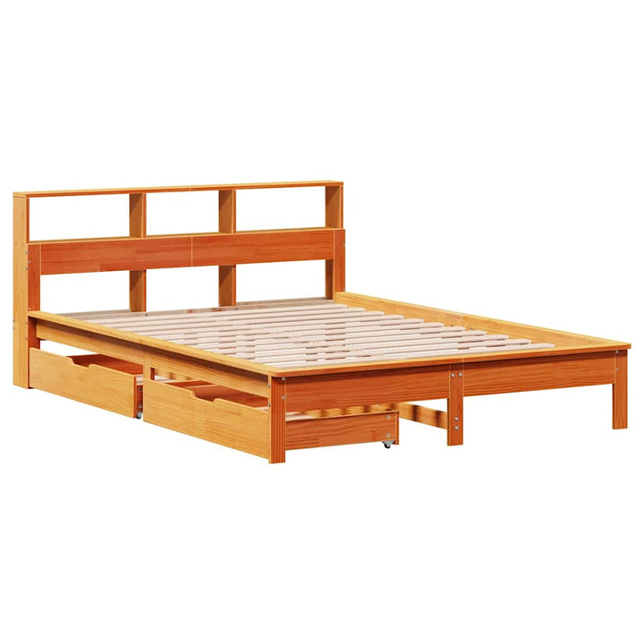 seng med reol uden madras 135x190cm massivt fyrretræ gyldenbrun