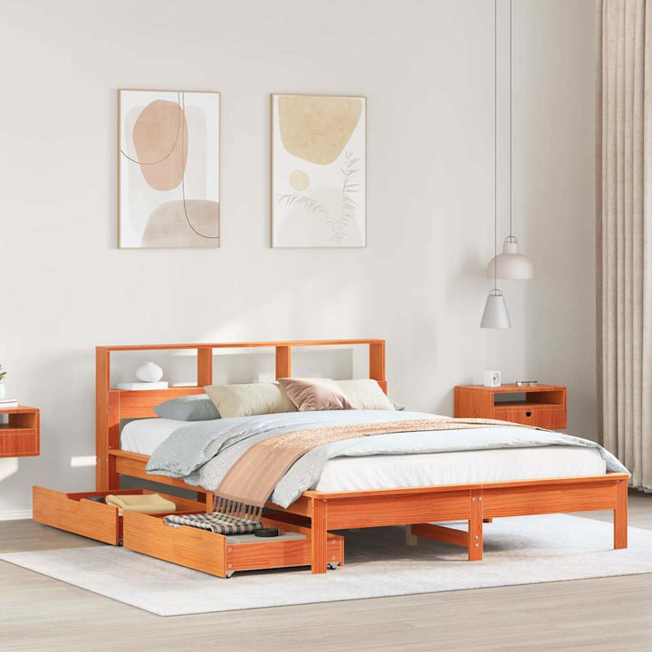seng med reol uden madras 120x190cm massivt fyrretræ gyldenbrun