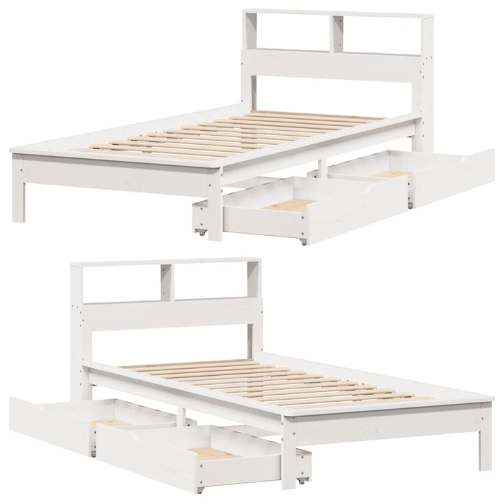 seng med reol uden madras 90x190 cm massivt fyrretræ hvid