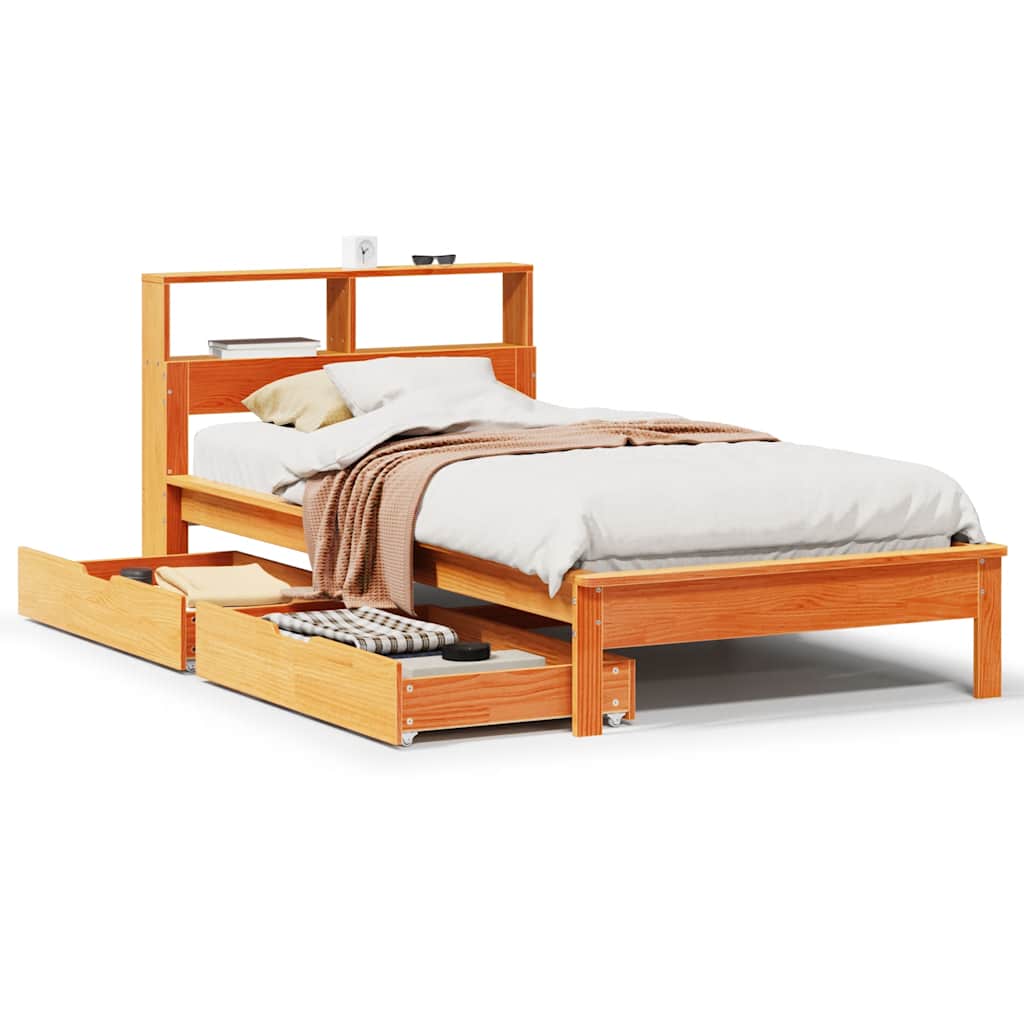 seng med reol uden madras 90x190 cm massivt fyrretræ gyldenbrun