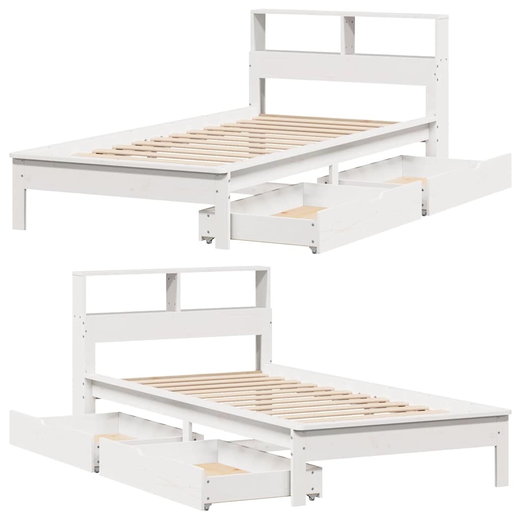seng med reol uden madras 75x190 cm massivt fyrretræ hvid