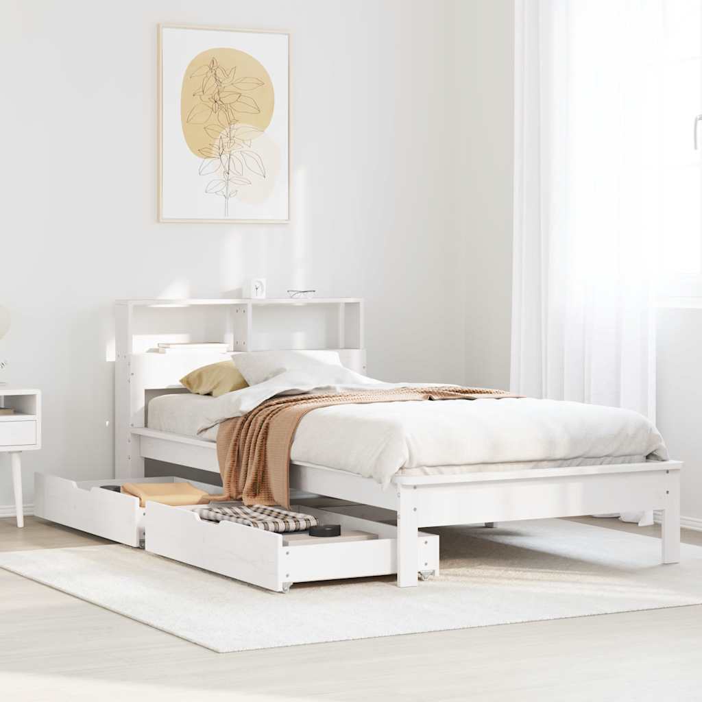 seng med reol uden madras 75x190 cm massivt fyrretræ hvid