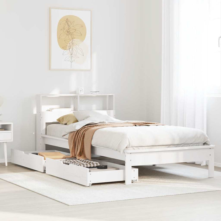 seng med reol uden madras 75x190 cm massivt fyrretræ hvid