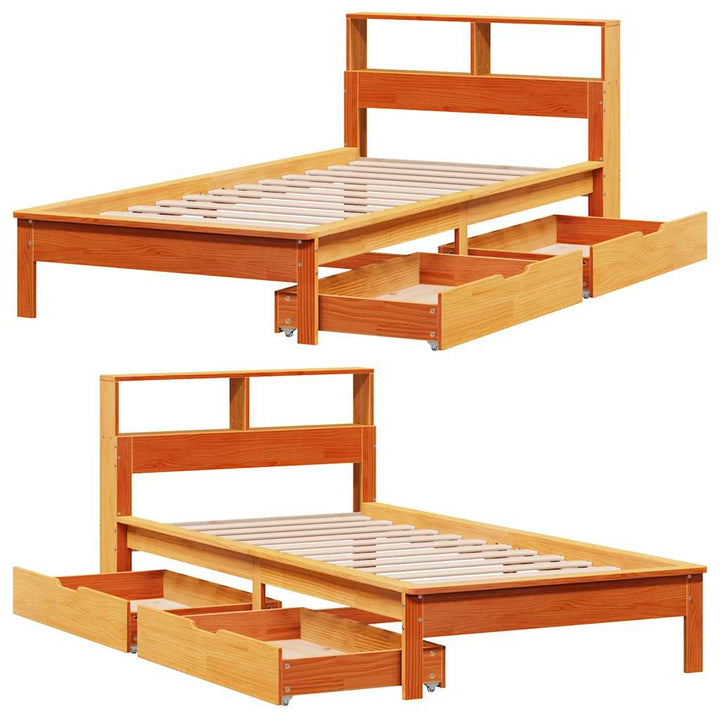 seng med reol uden madras 75x190 cm massivt fyrretræ gyldenbrun