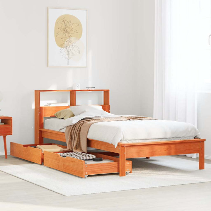 seng med reol uden madras 75x190 cm massivt fyrretræ gyldenbrun
