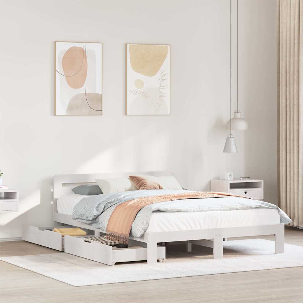 sengeramme uden madras 140x200 cm massivt fyrretræ hvid