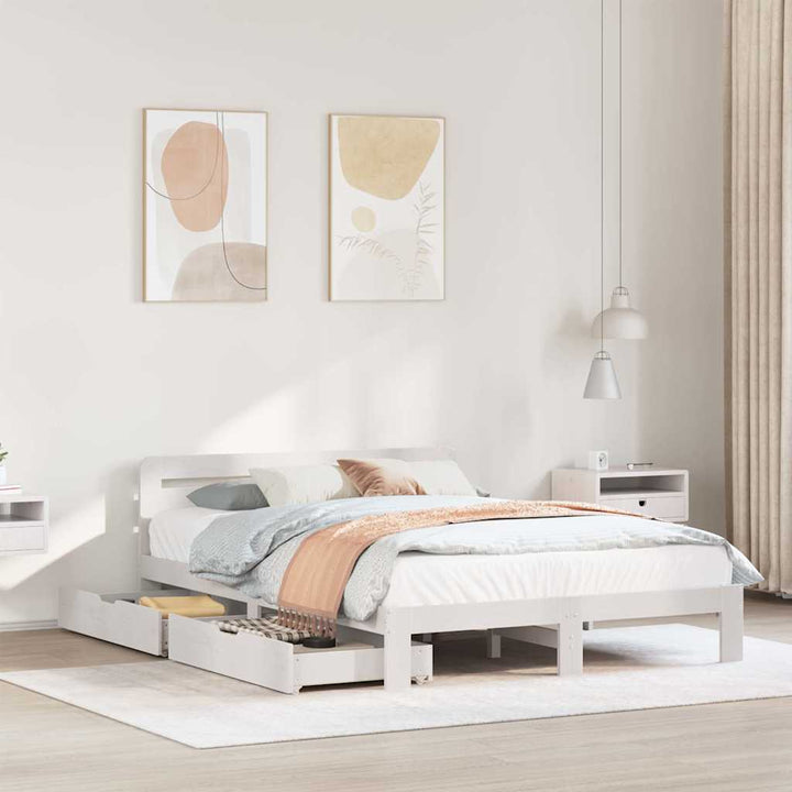 sengeramme uden madras 140x200 cm massivt fyrretræ hvid