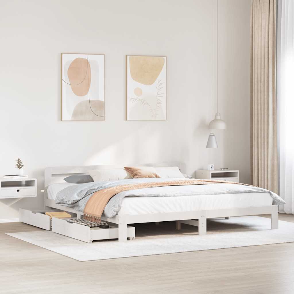 sengeramme uden madras 200x200 cm massivt fyrretræ hvid