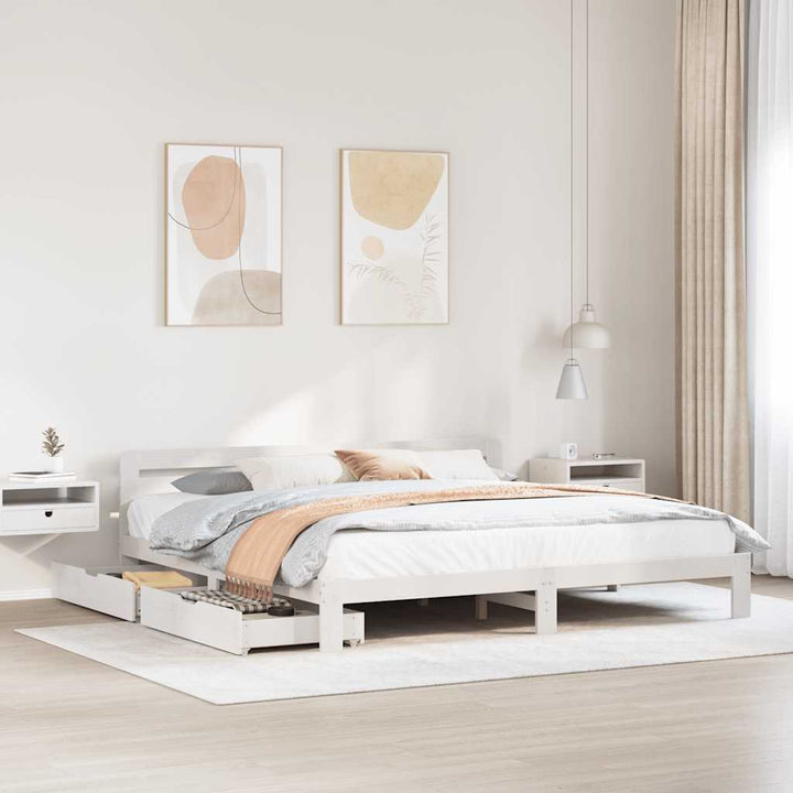 sengeramme uden madras 200x200 cm massivt fyrretræ hvid