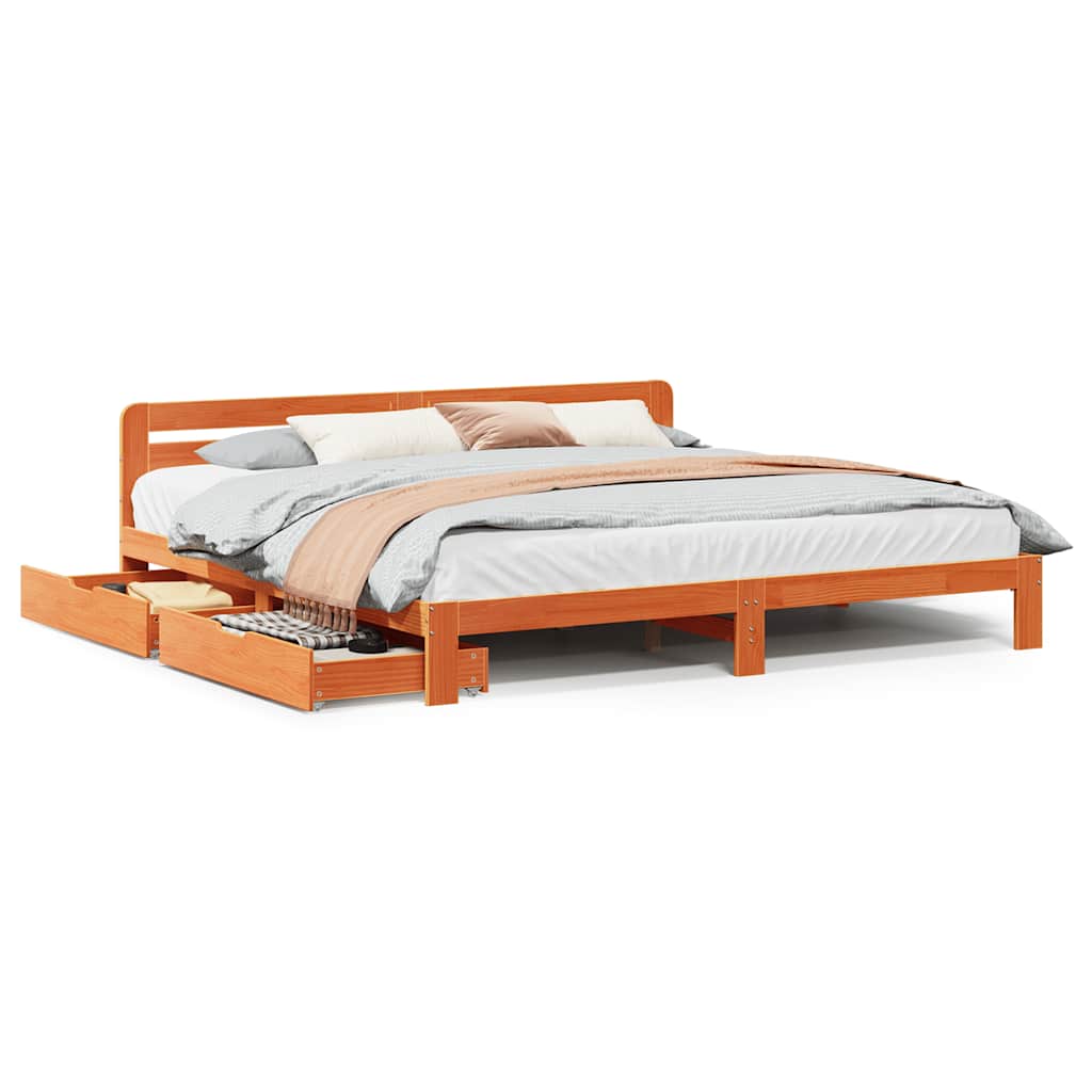 sengeramme uden madras 200x200 cm massivt fyrretræ gyldenbrun