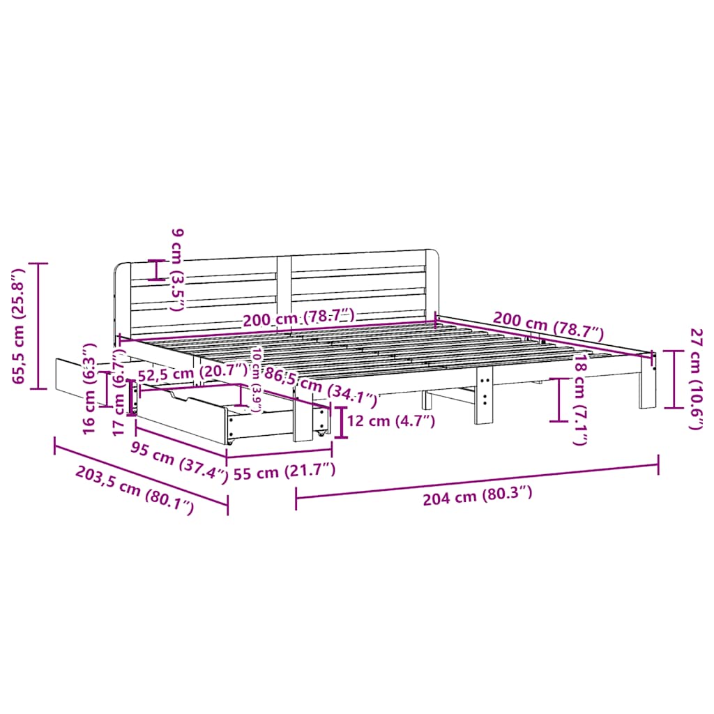 sengeramme uden madras 200x200 cm massivt fyrretræ gyldenbrun