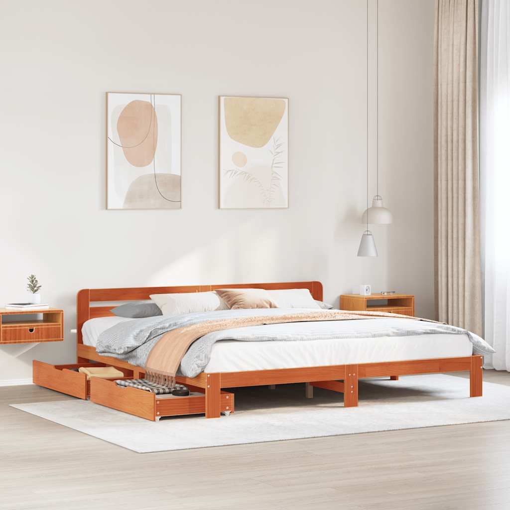 sengeramme uden madras 200x200 cm massivt fyrretræ gyldenbrun