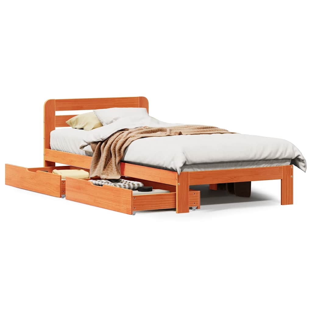 sengeramme uden madras 90x190 cm massivt fyrretræ gyldenbrun