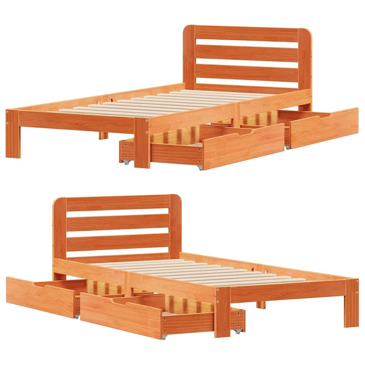 sengeramme uden madras 90x190 cm massivt fyrretræ gyldenbrun