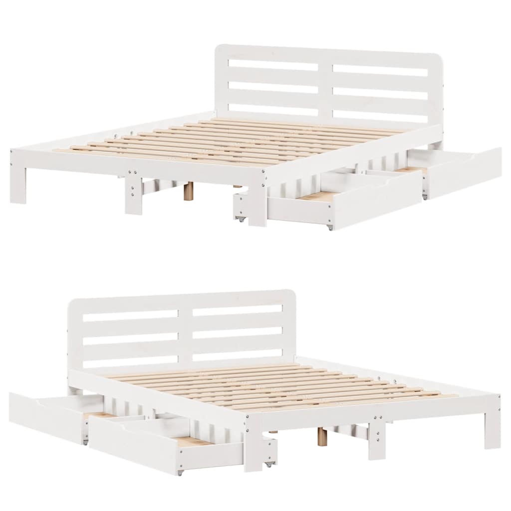 sengeramme uden madras 135x190 cm massivt fyrretræ hvid