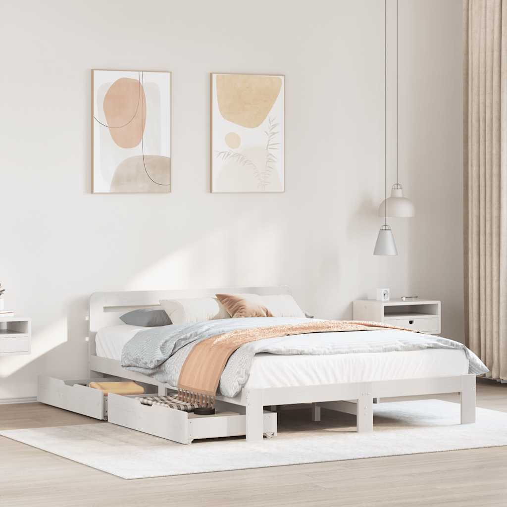 sengeramme uden madras 135x190 cm massivt fyrretræ hvid