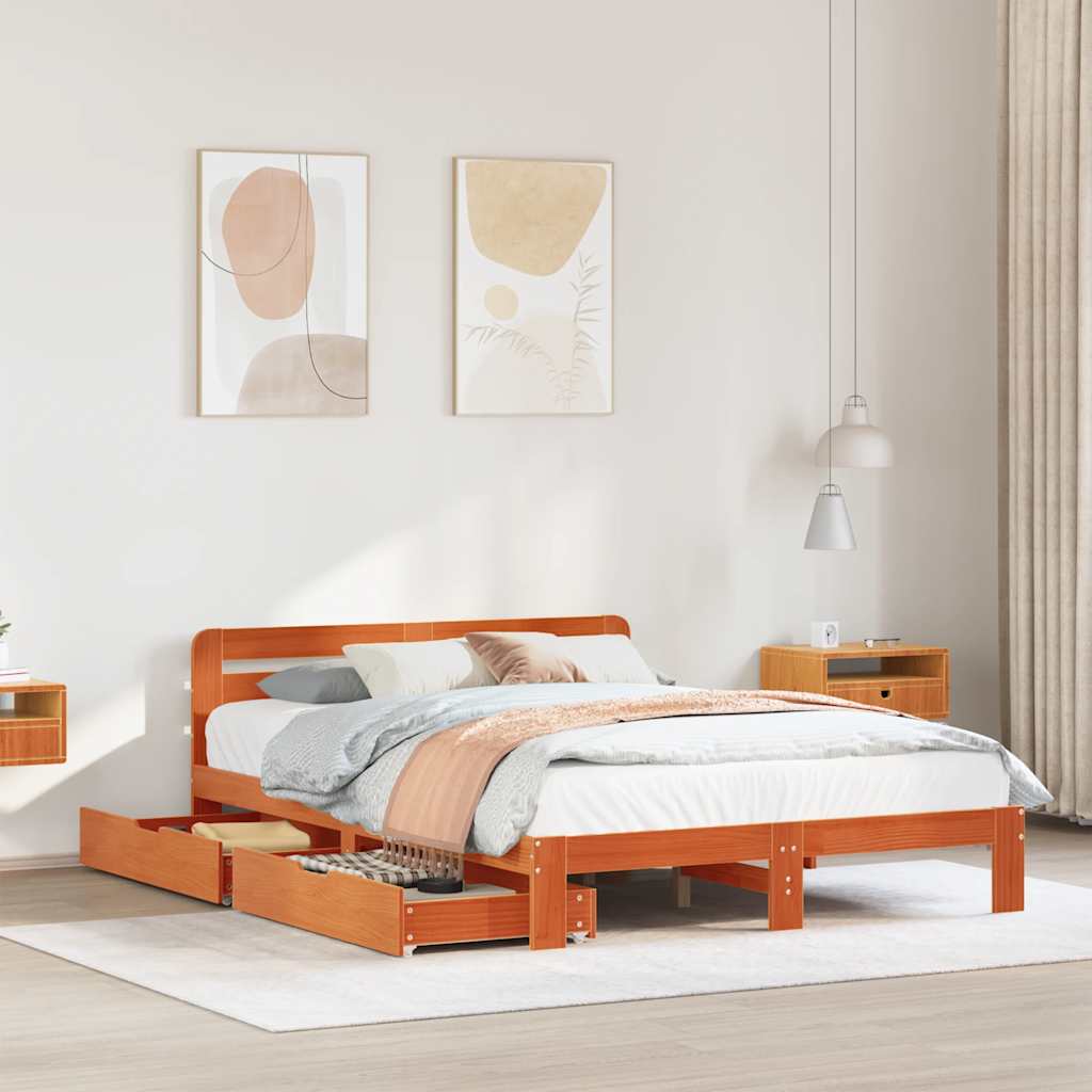 sengeramme uden madras 135x190 cm massivt fyrretræ brun