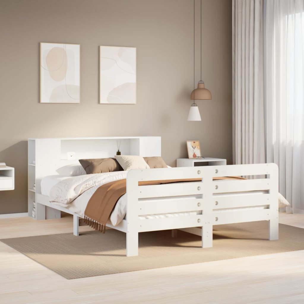 sengeramme uden madras 140x200 cm massivt fyrretræ hvid