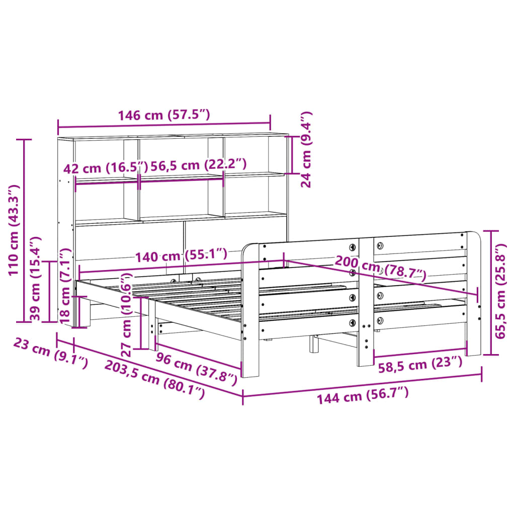 sengeramme uden madras 140x200 cm massivt fyrretræ hvid