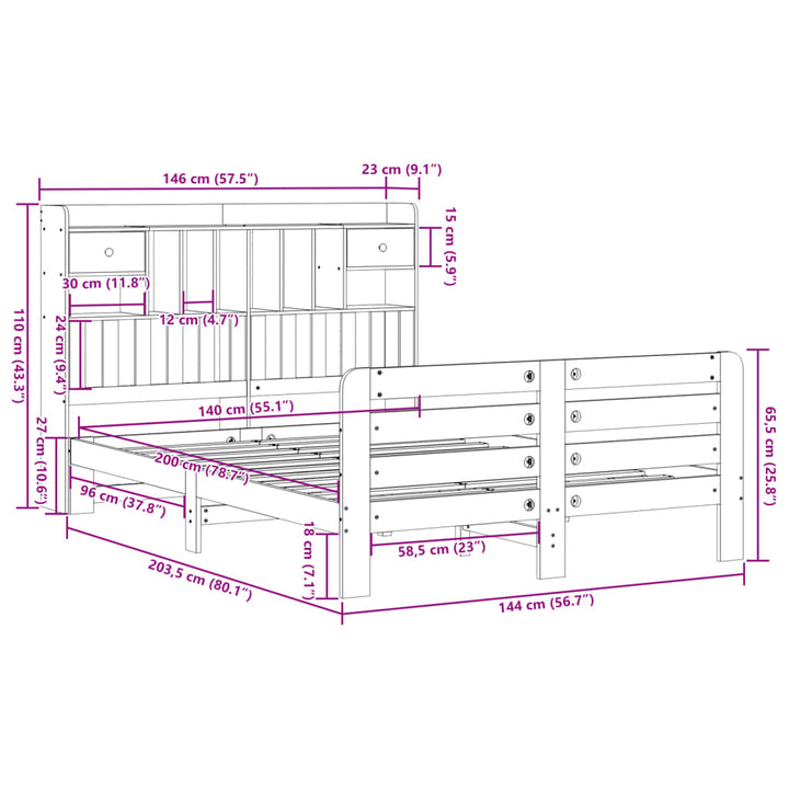 seng med reol uden madras 140x200 cm massivt fyrretræ hvid