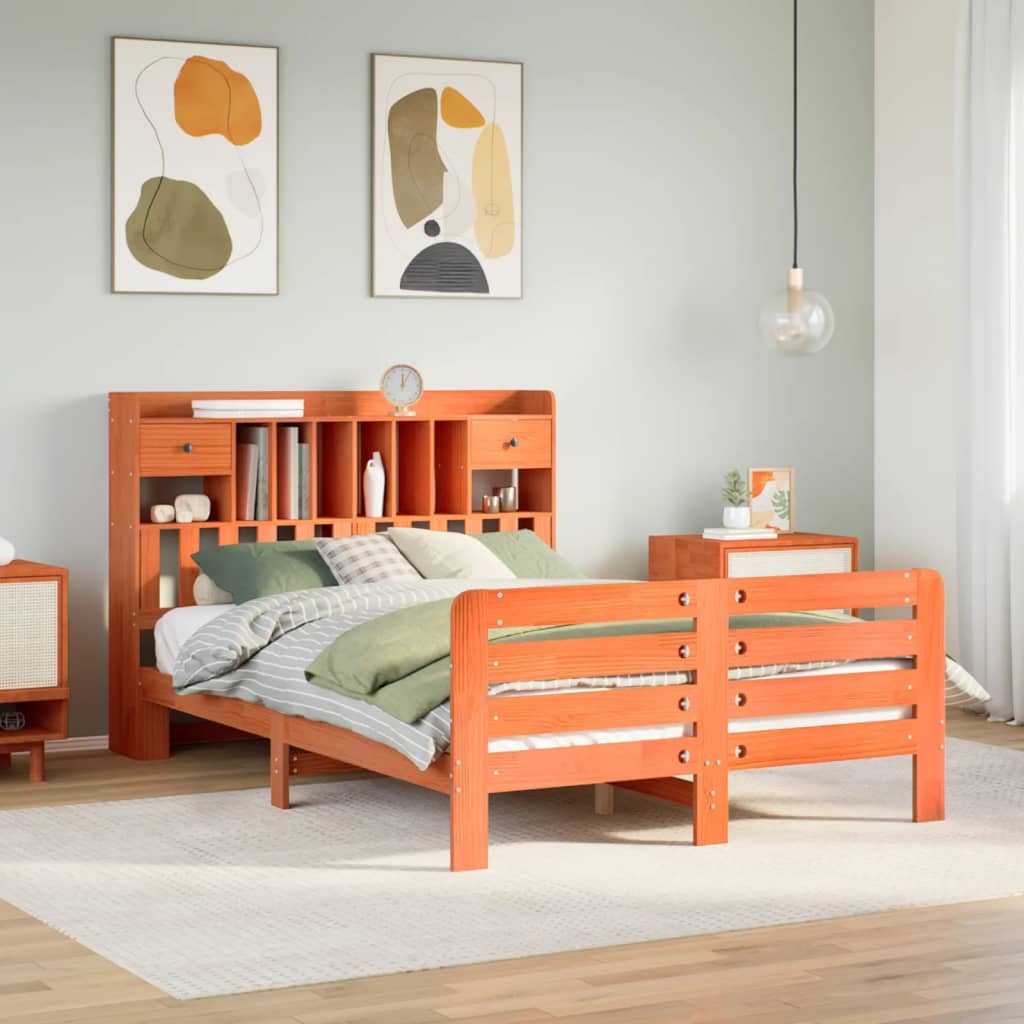 seng med reol uden madras 150x200cm massivt fyrretræ gyldenbrun