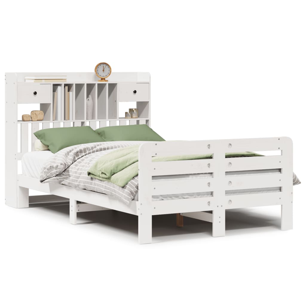 seng med reol uden madras 135x190 cm massivt fyrretræ hvid
