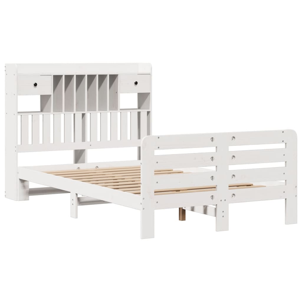 seng med reol uden madras 135x190 cm massivt fyrretræ hvid