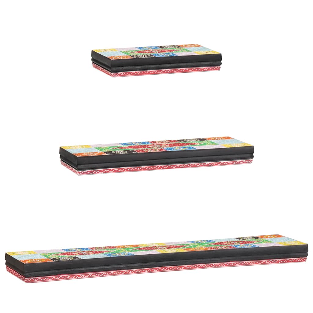 Væghylder 3 pcs Flerfarvet 100 x 20 x 6 cm Massivt mangotræ