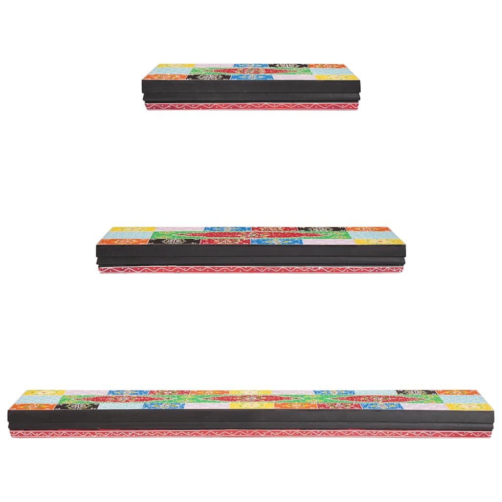 Væghylder 3 pcs Flerfarvet 100 x 20 x 6 cm Massivt mangotræ