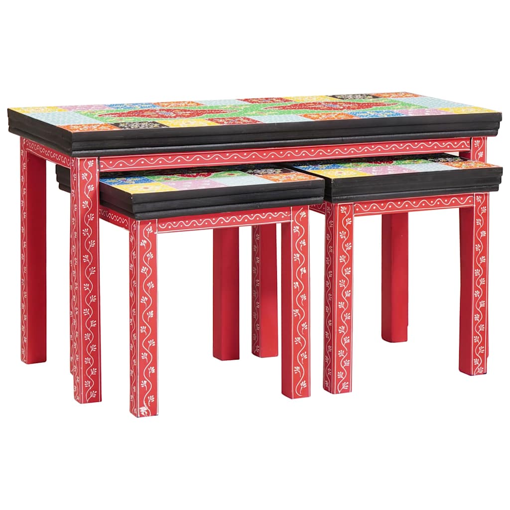 Endebord 2 pcs Flerfarvet Massivt Mango Træ og Ingeniørtræ