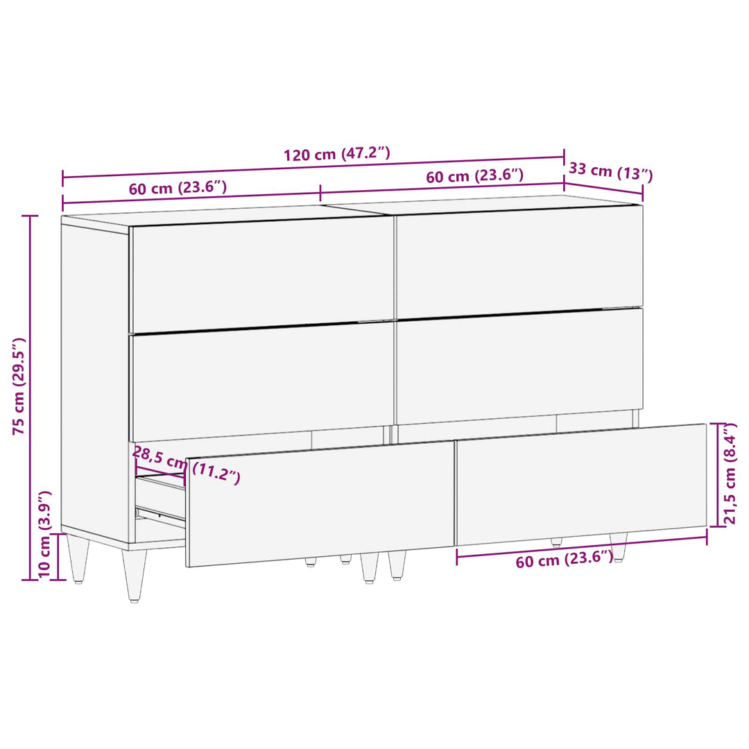 Opbevaringsskabe 2 stk. 120 x 33 x 75 cm Massivt mangotræ