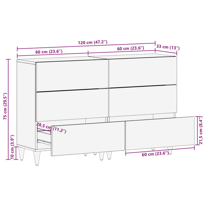 Opbevaringsskabe 2 stk. 120 x 33 x 75 cm Massivt mangotræ