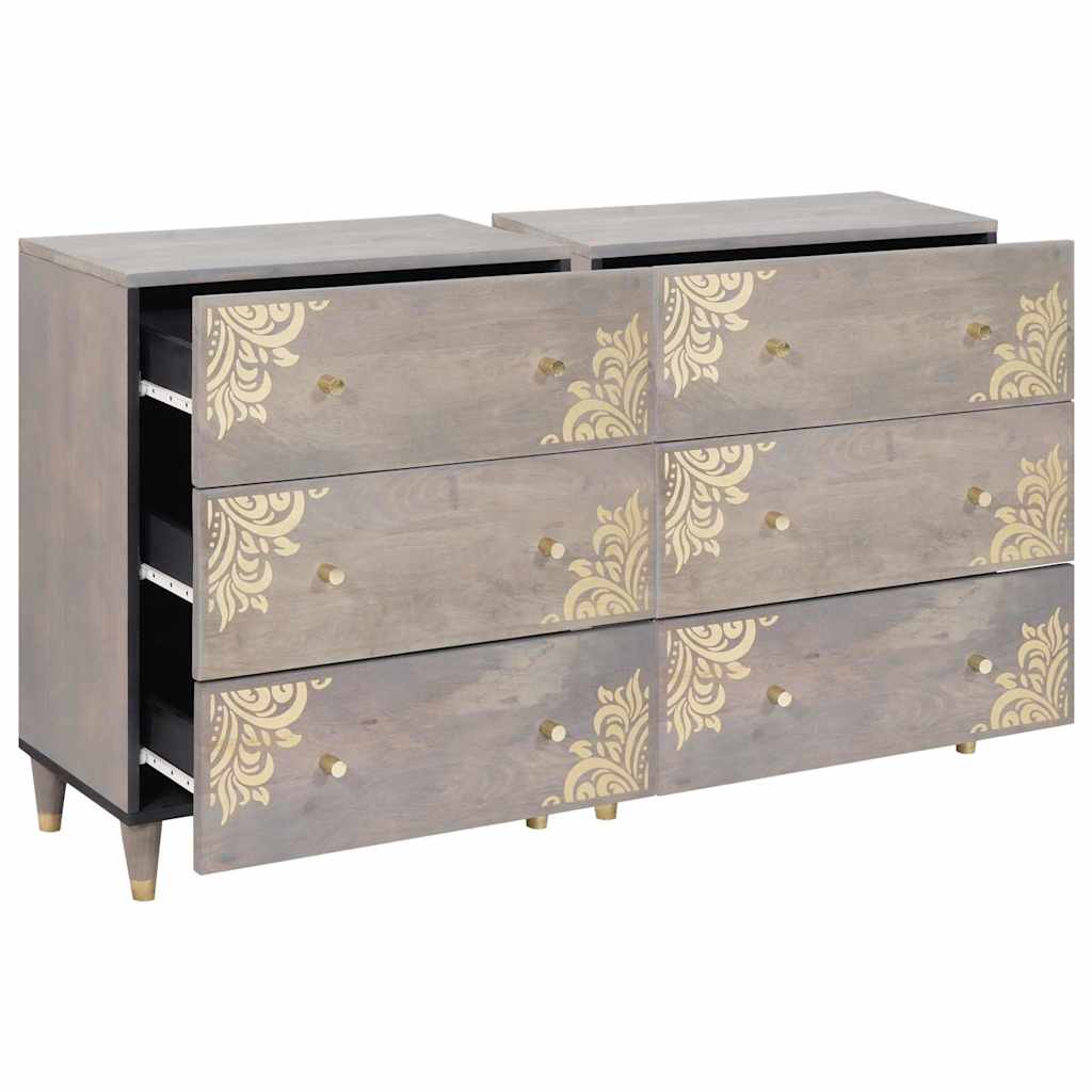 Sideboard med skuffe 2 pcs Grå 60 x 33 x 75 cm Massivt mangotræ