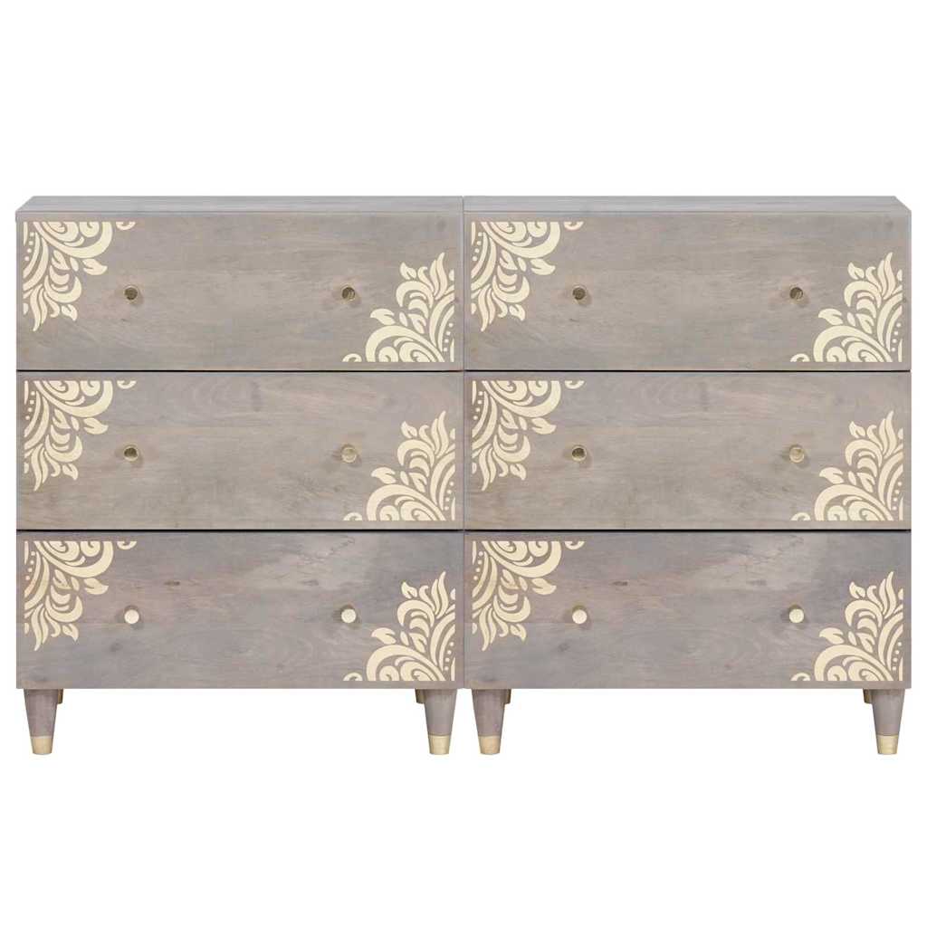 Sideboard med skuffe 2 pcs Grå 60 x 33 x 75 cm Massivt mangotræ