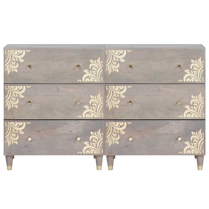 Sideboard med skuffe 2 pcs Grå 60 x 33 x 75 cm Massivt mangotræ