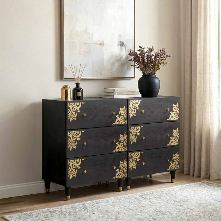 Sideboard med hylde 2 pcs Sort 60 x 33 x 75 cm Massivt mangotræ