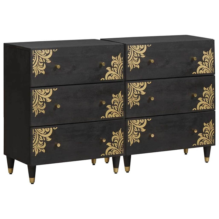 Sideboard med hylde 2 pcs Sort 60 x 33 x 75 cm Massivt mangotræ
