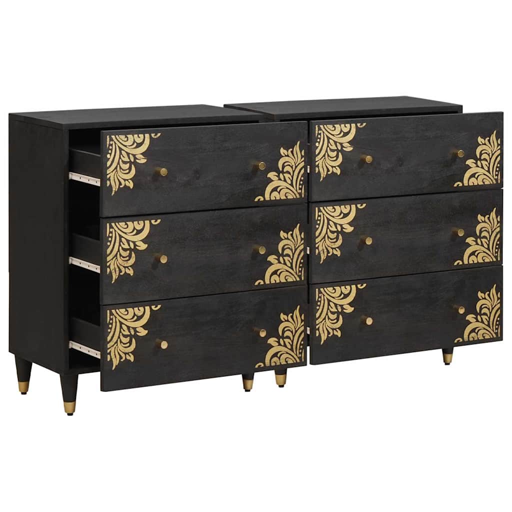 Sideboard med hylde 2 pcs Sort 60 x 33 x 75 cm Massivt mangotræ