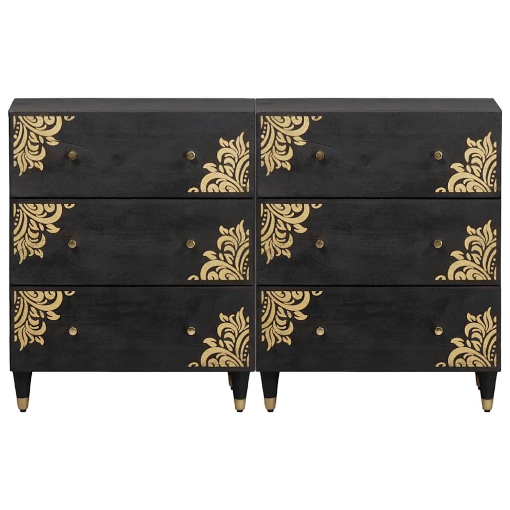 Sideboard med hylde 2 pcs Sort 60 x 33 x 75 cm Massivt mangotræ