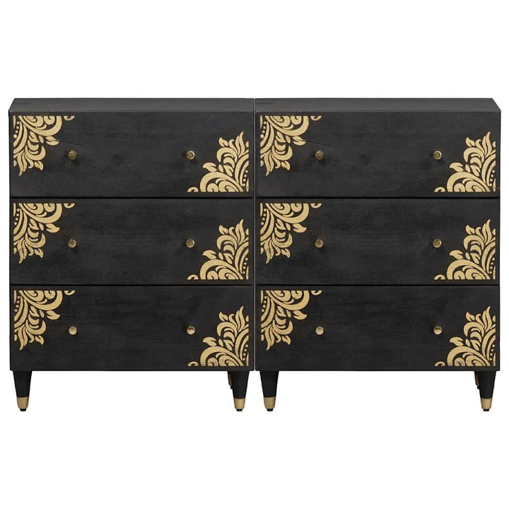 Sideboard med hylde 2 pcs Sort 60 x 33 x 75 cm Massivt mangotræ