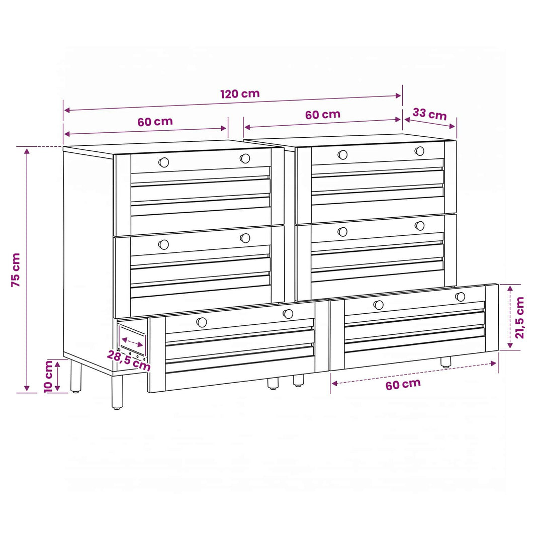 Opbevaringsskabe 2 stk. 120 x 33 x 75 cm Massivt mangotræ
