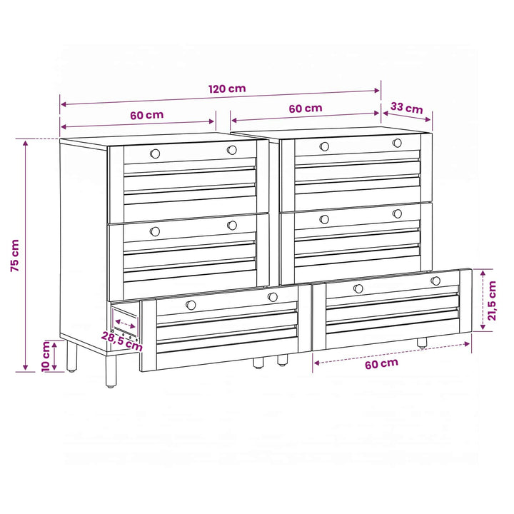 Opbevaringsskabe 2 stk. 120 x 33 x 75 cm Massivt mangotræ