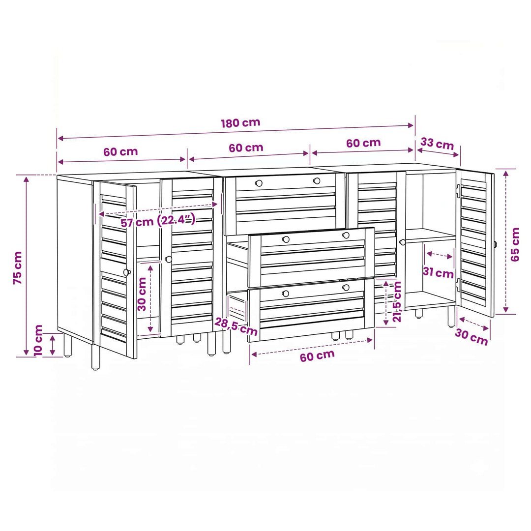 Opbevaringsskabe 3 stk. 180 x 33 x 75 cm Massivt mangotræ
