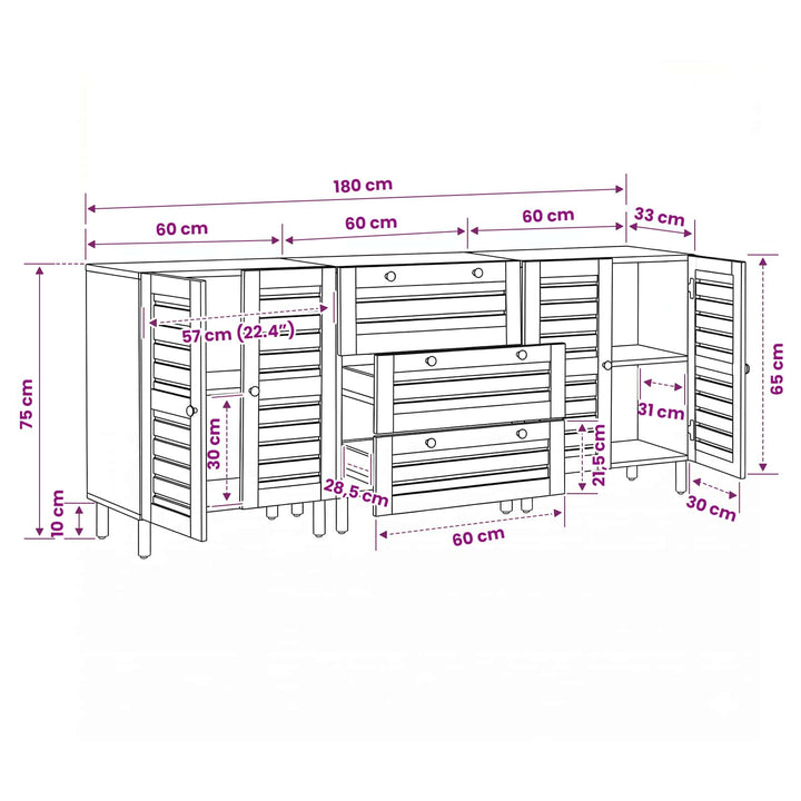 Opbevaringsskabe 3 stk. 180 x 33 x 75 cm Massivt mangotræ
