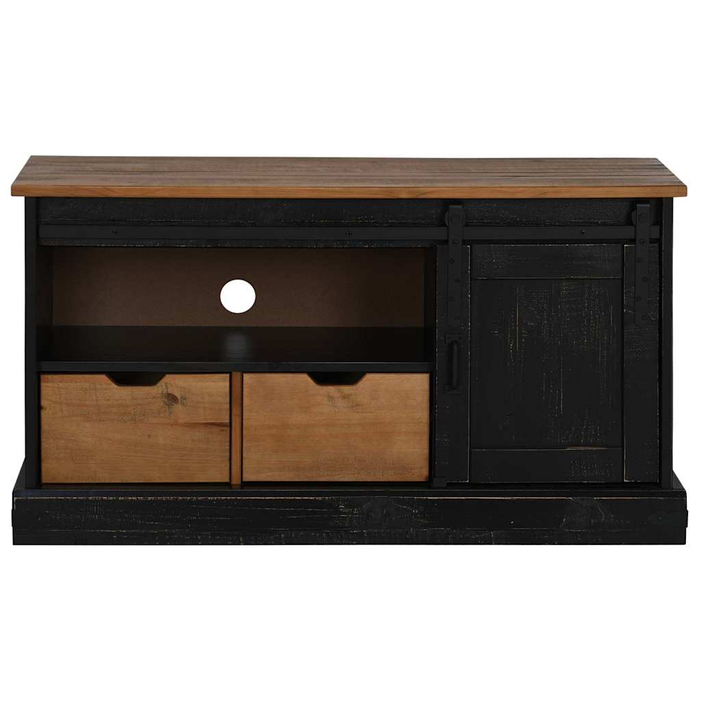tv-bord HALDEN med skydedør 110x40x60 cm massivt træ sort