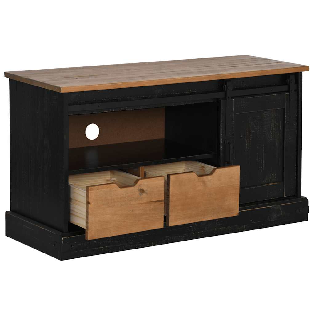 tv-bord HALDEN med skydedør 110x40x60 cm massivt træ sort